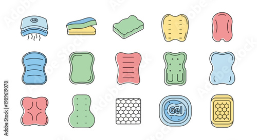 Collection of Various Sponges and Cleaning Tools.