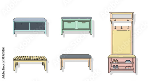 Collection of furniture pieces displayed.