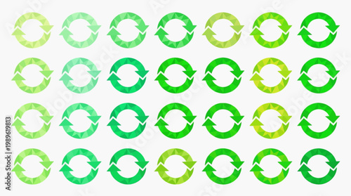 Green gradient circular shapes on white.