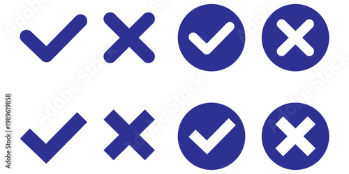 Green check mark, red cross mark icon set. Isolated tick symbols, checklist signs, approval badge. Flat and modern checkmark design, vector illustration 