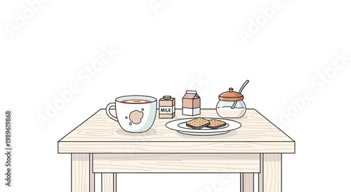Breakfast table with coffee and toast.
