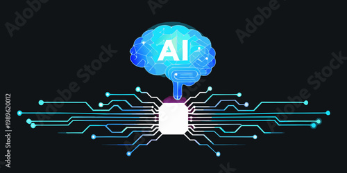 Artificial intelligence concept a glowing brain connected to circuitry