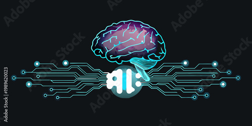 A human brain integrated with artificial intelligence circuitry and technology