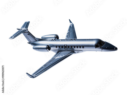 Konstfotografi Isolated modern sleek silver private business jet airplane for corporate luxury