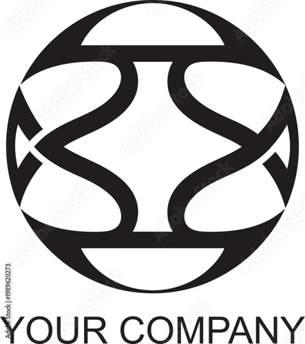 Abstract circular emblem with interweaving shapes and space for company name
