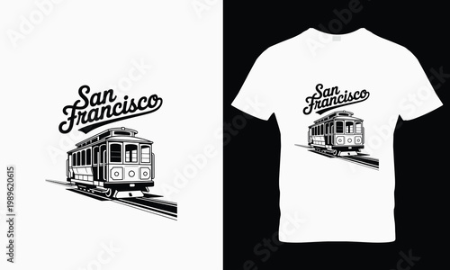 San francisco cable car on white t-shirt and paper