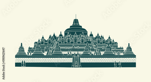 Flat Vector Illustration of the Ancient Buddhist Temple Borobudur Landmark in Indonesia Heritage