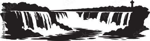 Schilderij op canvas Striking silhouette of Niagara falls with text below vector