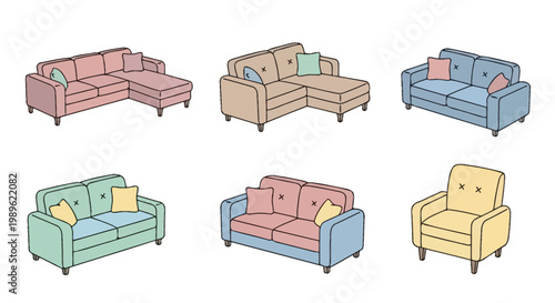 Bild auf Leinwand Colorful Sofas and Armchairs Furniture.