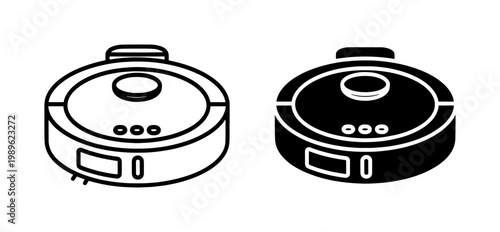 Robot Vacuum Cleaner Icon Set in Linear and Solid Style