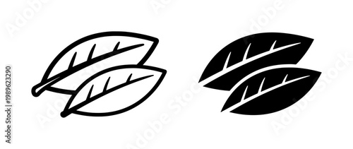 Minimalist Leaf Icon Set in Outline and Solid Black Style