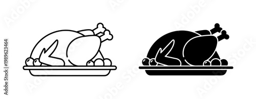 Roasted turkey icon set for Thanksgiving dinner celebration