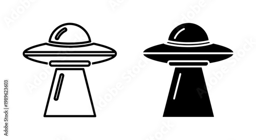 UFO Alien Spaceship Icon Set with Light Beam