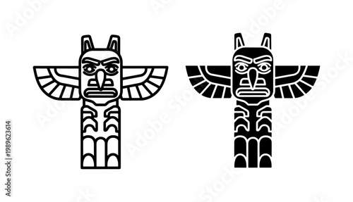 Indigenous Totem Pole Vector Icon Set