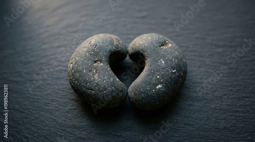 Two simple objects positioned to form a heart-shaped space between them, symbolizing love, care, and connection in a minimal concept scene.