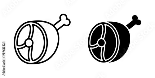 Meat ham leg icon set with bone