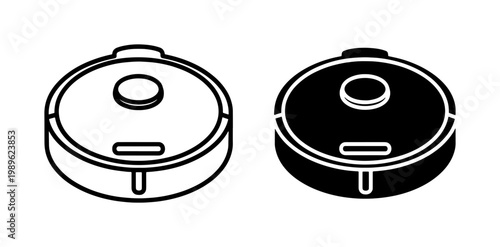 Robot Vacuum Cleaner Isometric Line Icon Set