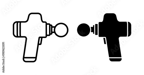 Massage gun icon set for muscle recovery and physical therapy