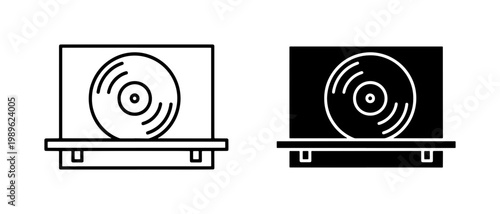 Vinyl Record Player Icon Set in Outline and Solid Style
