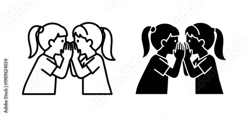 Two Girls Whispering Secret Gossip Icon Set