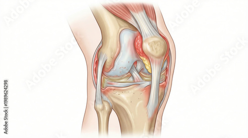 Human knee joint anatomy showing ligaments and cartilage