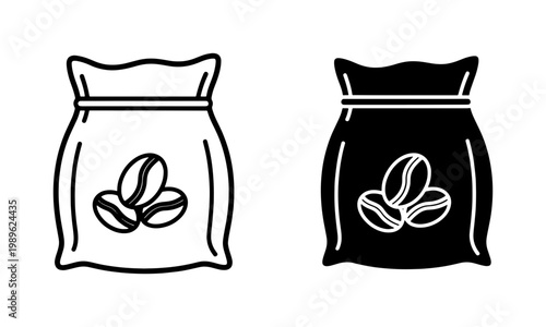 Coffee bean sack icon set in outline and glyph style