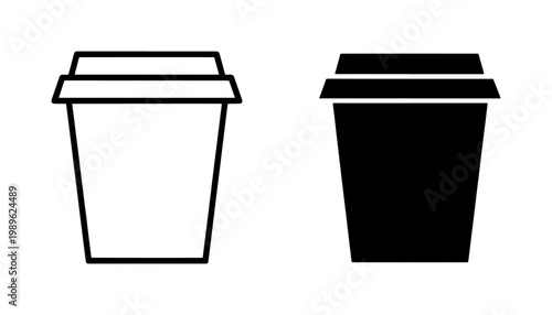 Coffee Paper Cup Outline and Solid Silhouette Icon Set