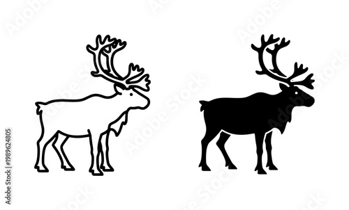 Reindeer Silhouette and Outline Vector Set