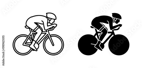 Triathlon Cyclist Silhouette and Outline Vector Icons