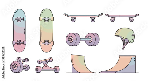 Skateboard parts and accessories collection.