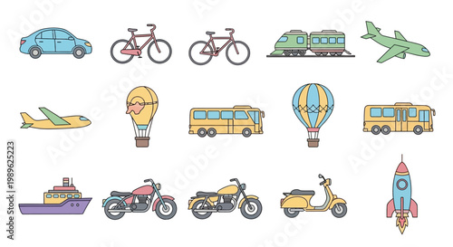 Vehicles Transportation Icons Set.