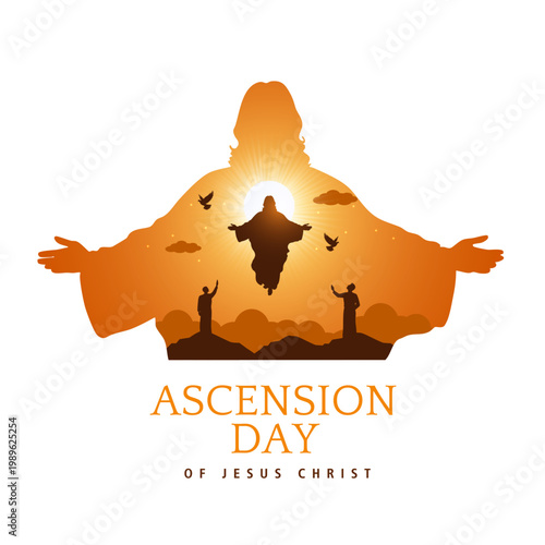 An creative vector illustration design of ascension day of Jesus Christ with people.