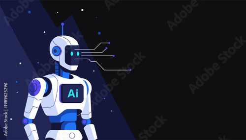 Futuristic AI robot thinking with glowing neural connections in dark tech scene