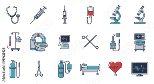 Medical equipment and health care icons.