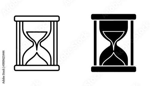 Hourglass line and solid black icon set on white background
