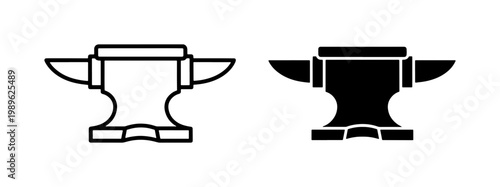 Blacksmith Anvil Icon Set in Outline and Solid Style