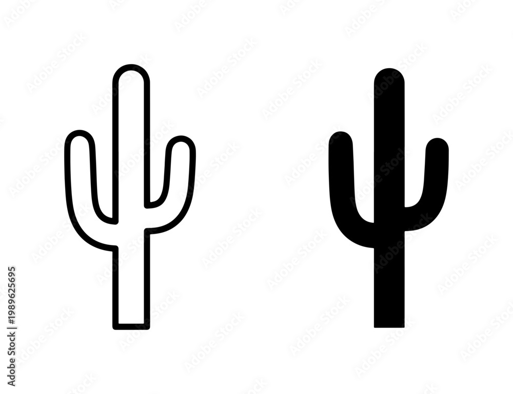 Obraz premium Minimalist Cactus Outline and Solid Black Saguaro Icon Set