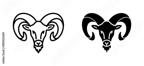 Ram Head Logo Set with Curved Horns