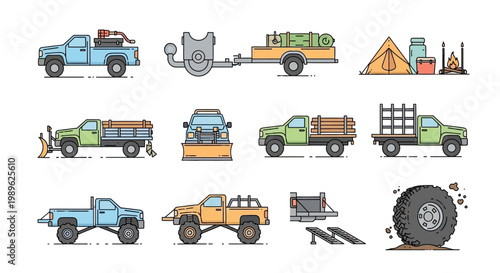 Truck vehicle transport illustration set.