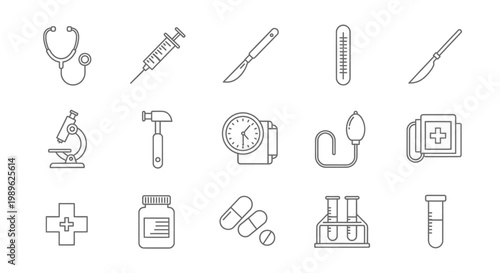 Medical equipment and health icons.