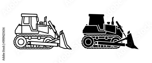 Bulldozer Construction Vehicle Outline and Silhouette Icon Set