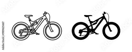 Mountain Bike Silhouette and Outline Vector Icons