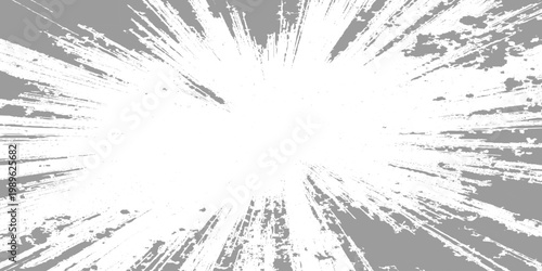 Grunge radial burst background with black distressed lines spreading from center on white, rough texture, abstract explosion pattern, high contrast, edgy minimalist style vector illustration.