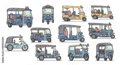 Colorful Tuk Tuk Auto Rickshaw Vehicles.