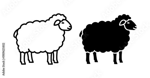 Black and White Sheep Vector Icon Set