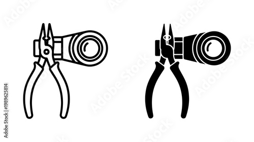 Pliers Cutting Electric Cable Icon Set