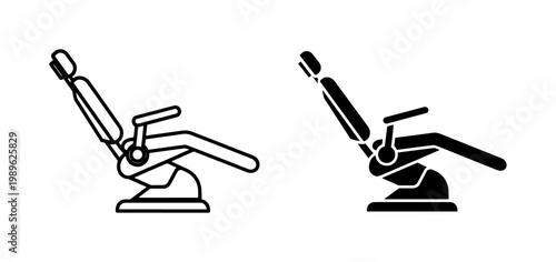 Modern Dental Chair Icon Set in Outline and Glyph Style