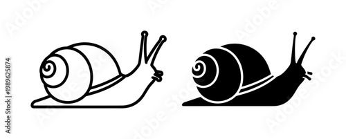 Snail outline and solid black silhouette icon set