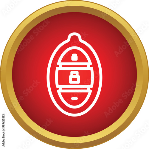 Car keyless entry fob icon in a red circle with gold border