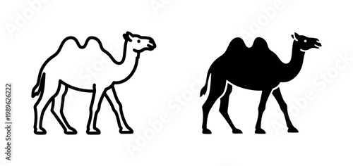 Bactrian Camel Outline and Silhouette Vector Set
